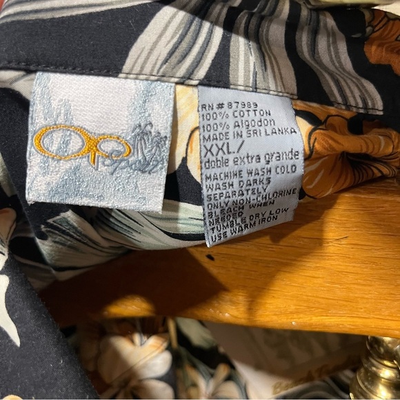 Op Black Hawaiian Floral Button-Up Shirt Cotton - Picture 5 of 9